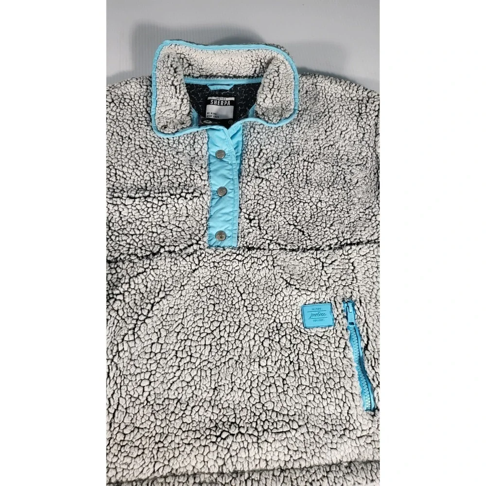 Justice Sherpa Pullover Cozy Quarter Snap Button Up Gray‎ Blue Girls 12